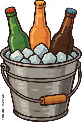 Illustration of Ice Bucket with Beer Bottles