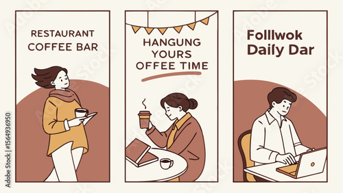 A cozy coffee bar scene capturing a woman and a man enjoying their coffee time in a warm atmosphere.