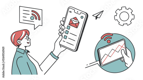 A young woman of mixed ethnicity checks her smartphone for notifications, symbolizing digital communication and analytics.