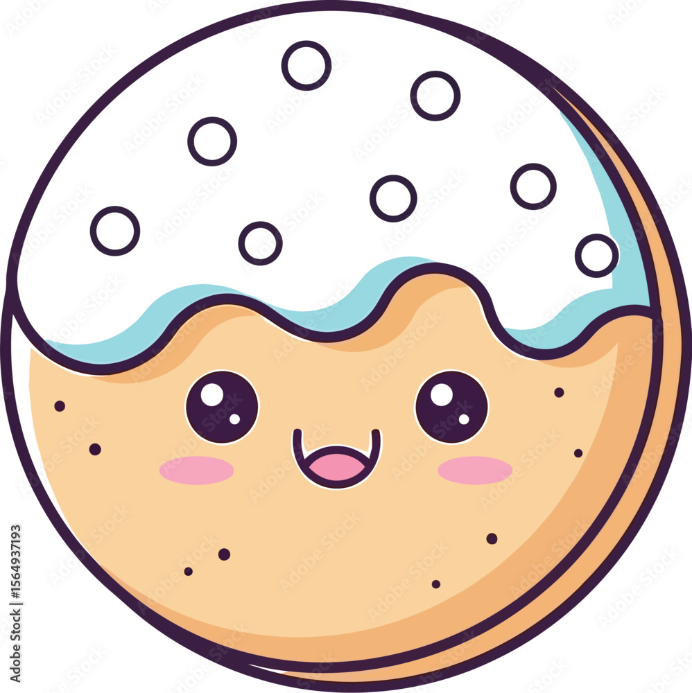 Fototapeta premium A cute cartoon cookie with light blue frosting and green sprinkles on top