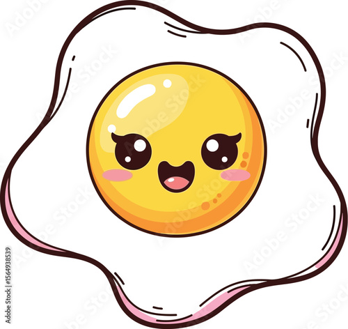 Illustration of a cartoon fried egg with a cute and happy facial expression