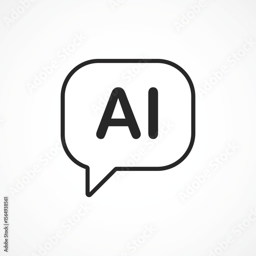 AI Speech Bubble outline icon with white background – Smart Voice Command and NLP Technology, vector illustration