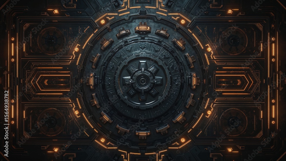 Fototapeta premium Futuristic metal wall panel with illuminated accents