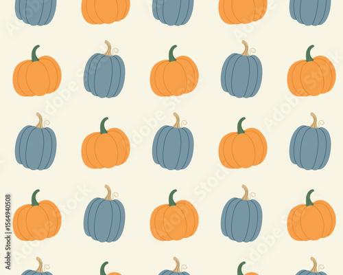 Cute pumpkins drawn by hand. A cosy autumn pattern. Vector illustration