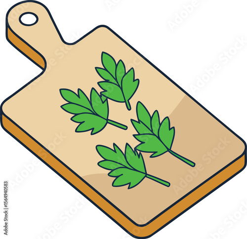 Parsley on Wooden Cutting Board Illustration

