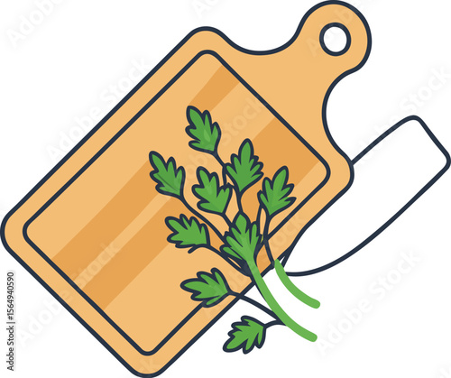 Wooden Cutting Board with Herbs Vector

