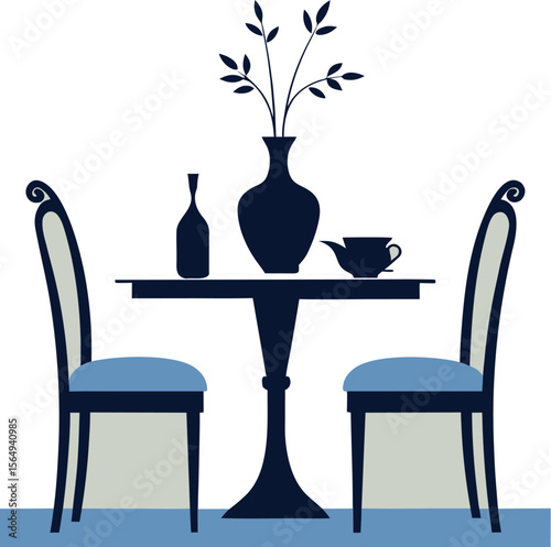 Restaurant Dining Table Setup with Chairs and Flowers

