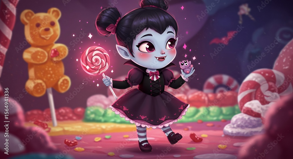 Fototapeta premium Cartoon Vampire Girl with Candy