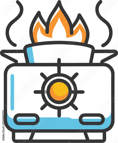 Gas Stove Top Burner with Flame Vector

