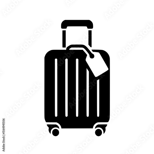 Black Silhouette Rolling Luggage Suitcase Icon with ID Tag
