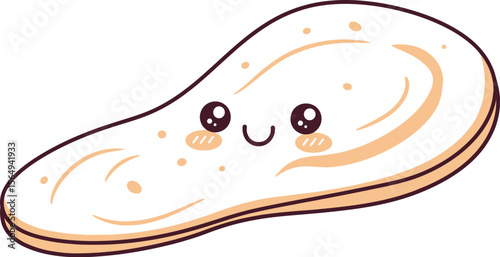 A cartoon naan bread with a cute face on a white isolated background art