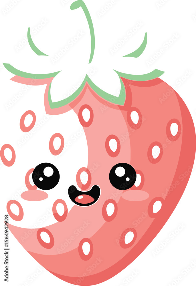 Obraz premium Illustration of a strawberry with a cute face on a white background