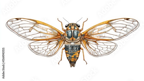 Cicada Wings. Hand-Drawn Macro Insect Wings on White Background