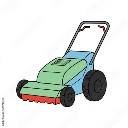 A charming lawn mower graphic with a lighthearted style, ideal for garden-themed projects, icons, or printable designs.