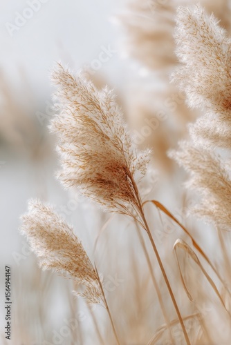 Clean Boho. Rustic Pampas Grass in Abstract Winter Garden Background