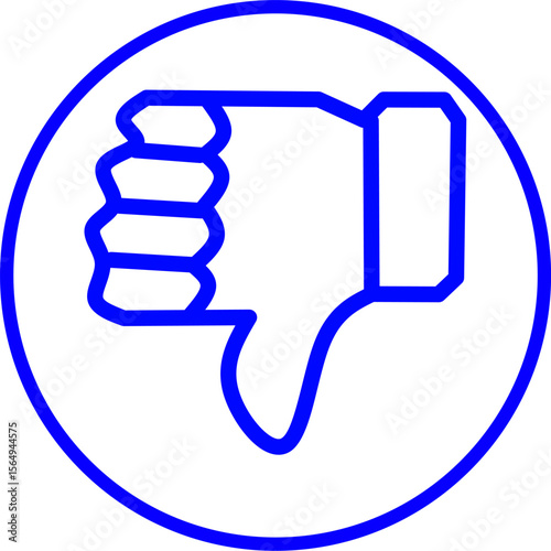 Blue outline thumbs down icon inside a circle, symbolizing disapproval or negative feedback. Minimalist vector perfect for UI, apps, or communication design.