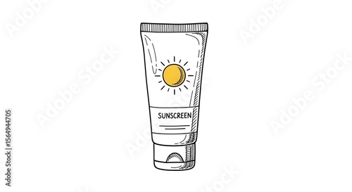 Sunscreen tube outline drawing on white background
