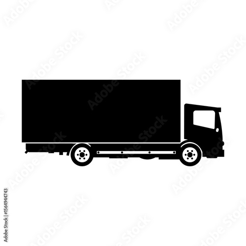 Delivery truck vehicle. Cargo transport machine. Lorry silhouette icon. Vector logistics symbol.
