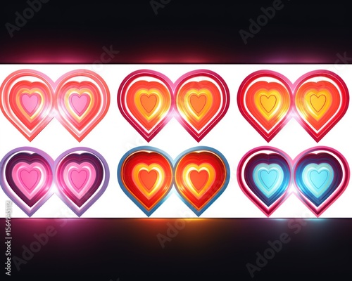 Pink diode neon lamp heart on black background, card for Valentine's Day