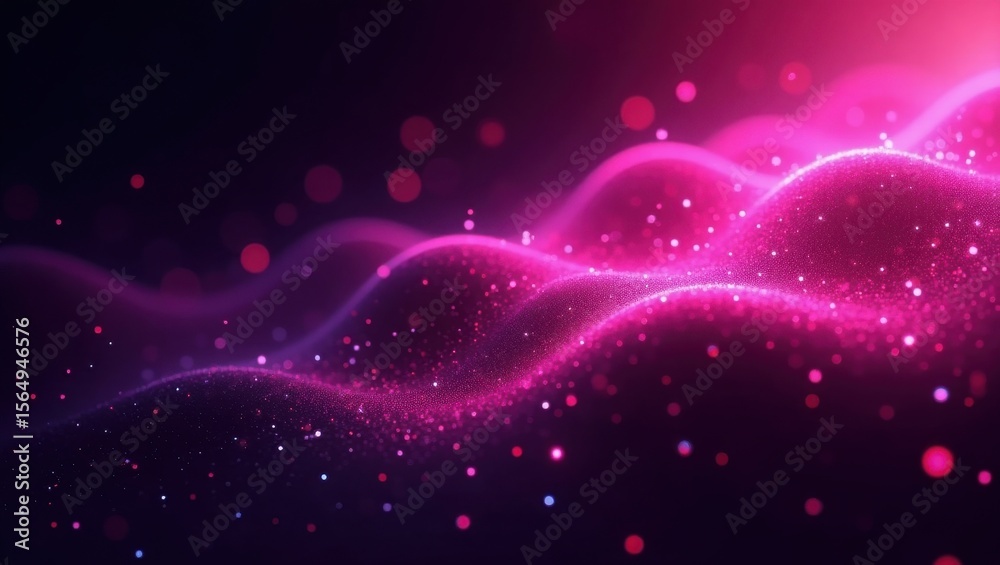 Obraz premium Shimmering Pink Light Waves Flow Through a Magical Night Sky