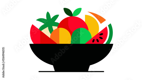 Fruit bowl illustration vector graphic design healthy eating fresh fruits colorful still life modern art