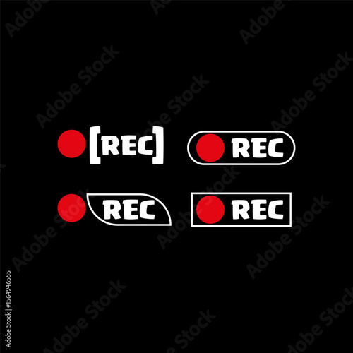 Recording button set. Rec media symbol. Video camera icon. Vector broadcast element.
