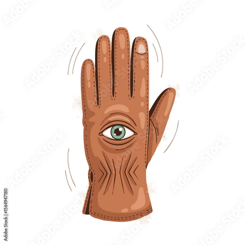  Upright Glove with Embedded Eye and Stitches, Flat Vector Icon