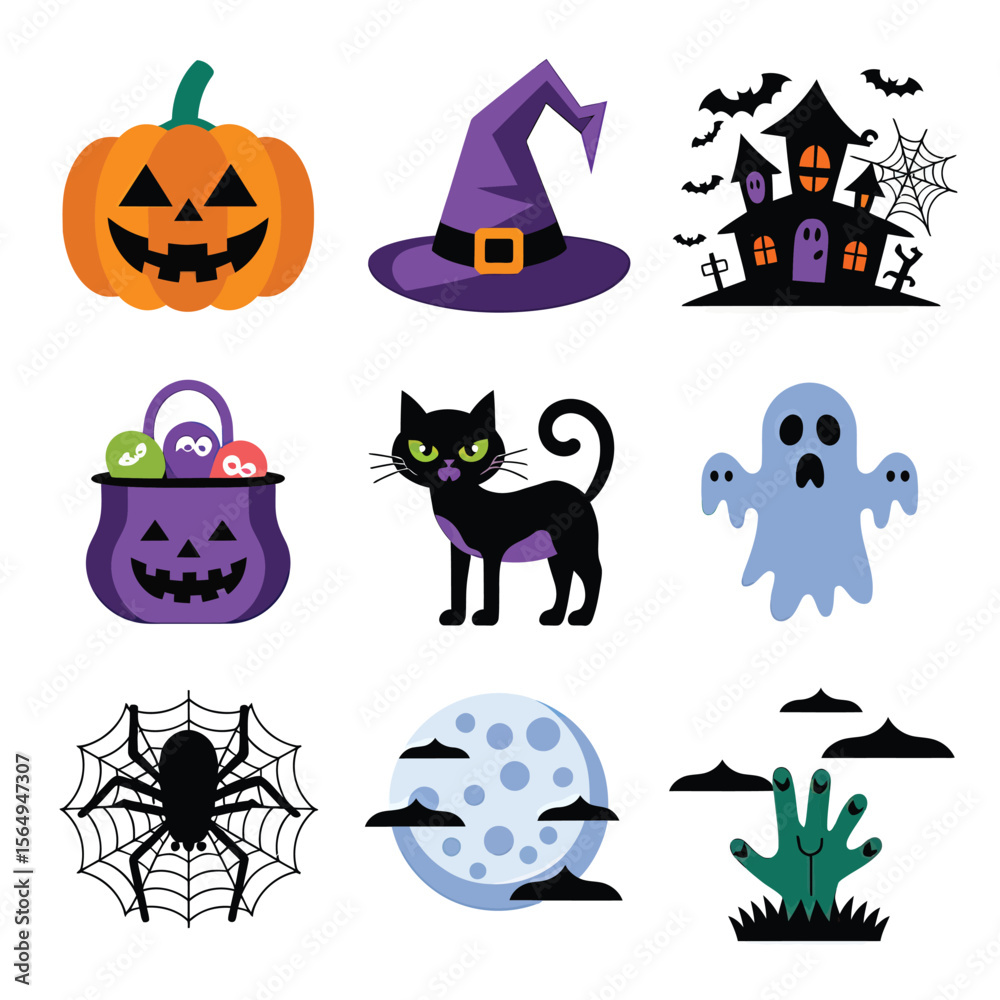 Fototapeta premium 2d vector illustration Halloween t shirt icon design items ghost character Candles in carved pumpkin