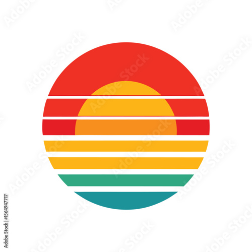 Minimalist Retro Sunset with Horizontal Stripes Vector