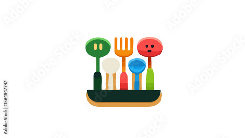 Colorful kitchen utensils illustration for cooking tools and kitchenware design and decoration needs