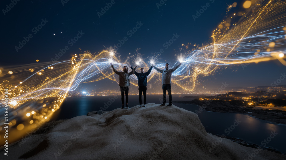Fototapeta premium Sparkler Light Trails in the Dark Creating Beautiful Patterns