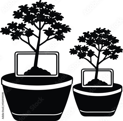Elegant Bonsai Tree Silhouettes Potted Plants in Minimalist Design