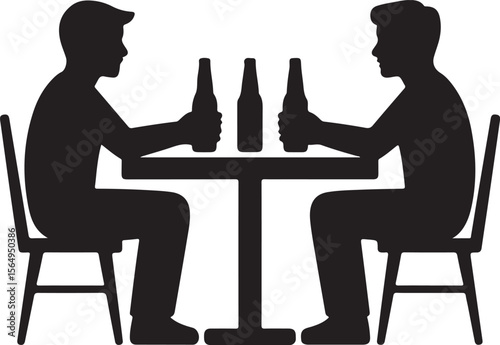 Friends Sitting with Beer Bottles at Table vector illustration