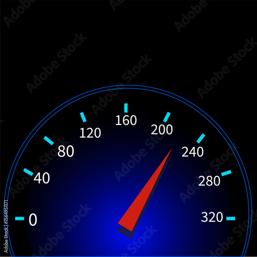 Car speedometer dial. Vehicle speed gauge. Driving indicator display. Vector dashboard element.