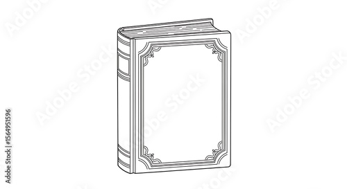 Antique book with decorative cover, line art illustration