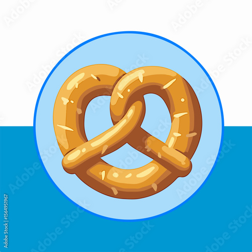 From the series "oktoberfest", Bavarian pretzel on the background of traditional bavarian pattern with blue and white strips