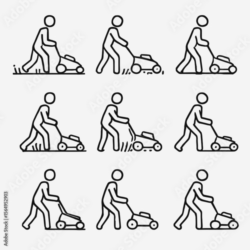 Lawn Mowing & Yard Work Icons Set