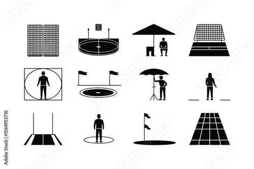 Sports and recreation icons with people and flags vector
