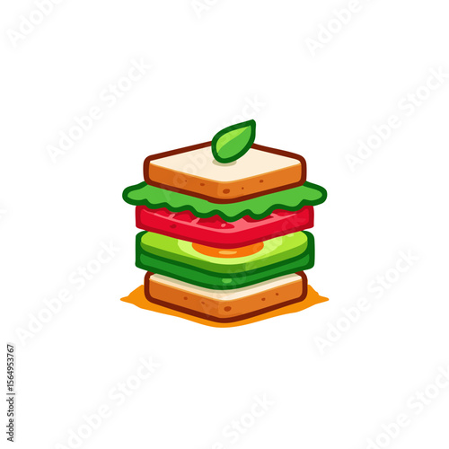 Cartoon sandwich illustration with avocado tomato lettuce and bread for food blog and recipe website