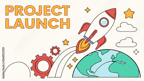 A colorful illustration of a rocket launching from Earth, symbolizing innovation and new beginnings.