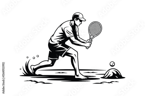 Tennis player hitting ball on court racket