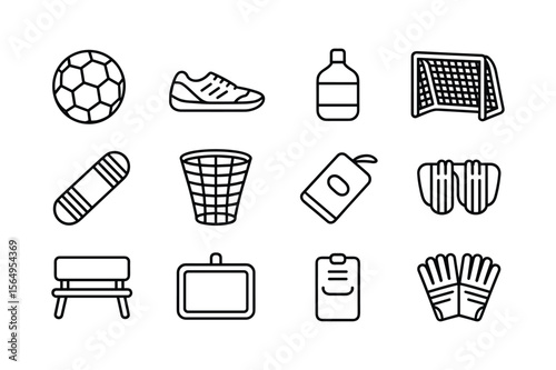 Soccer equipment and accessories icons soccer ball shoe