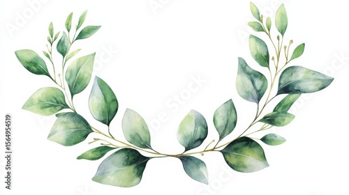 Watercolor illustration of a lush eucalyptus wreath, symbolizing natural beauty, elegance, and botanical freshness for design elements