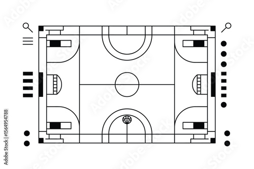 Stylized basketball court diagram with icons illustration sports