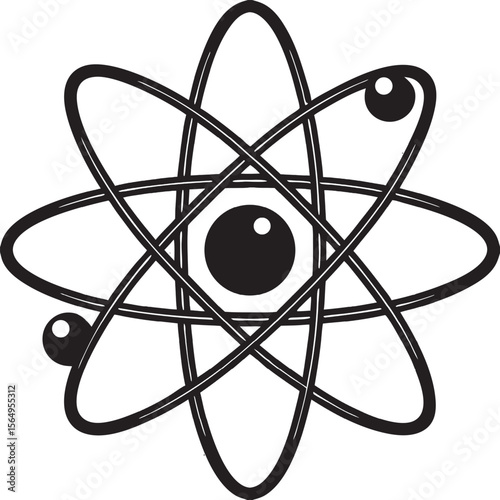 Black atom model with orbiting electrons atomic structure