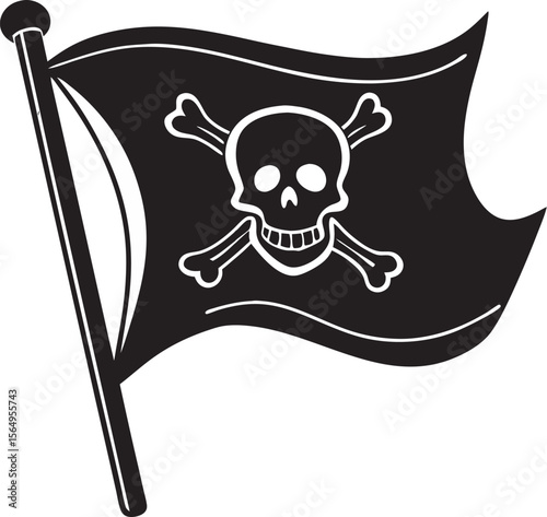 Black pirate flag with skull and crossbones white