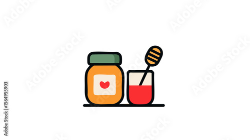 Honey jar and dipper illustration for food blog and recipe website design vector graphic icon element