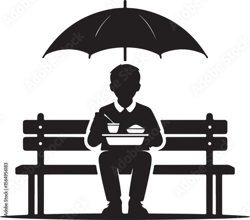 Student Eating Lunch at School Bench