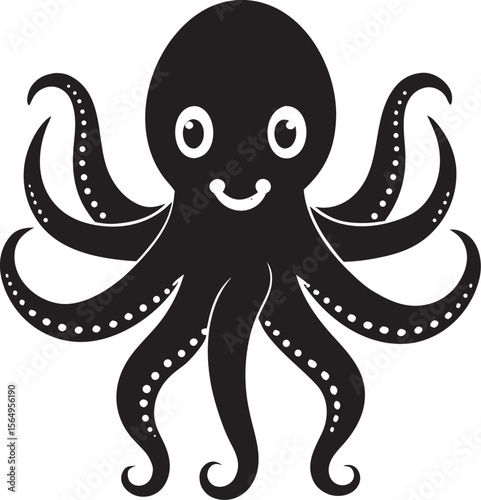 Cute black octopus with white dots and eyes kawaii