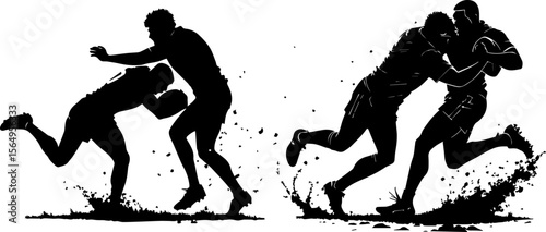 Rugby Players Tackling Silhouettes - Dynamic Sports Action Design